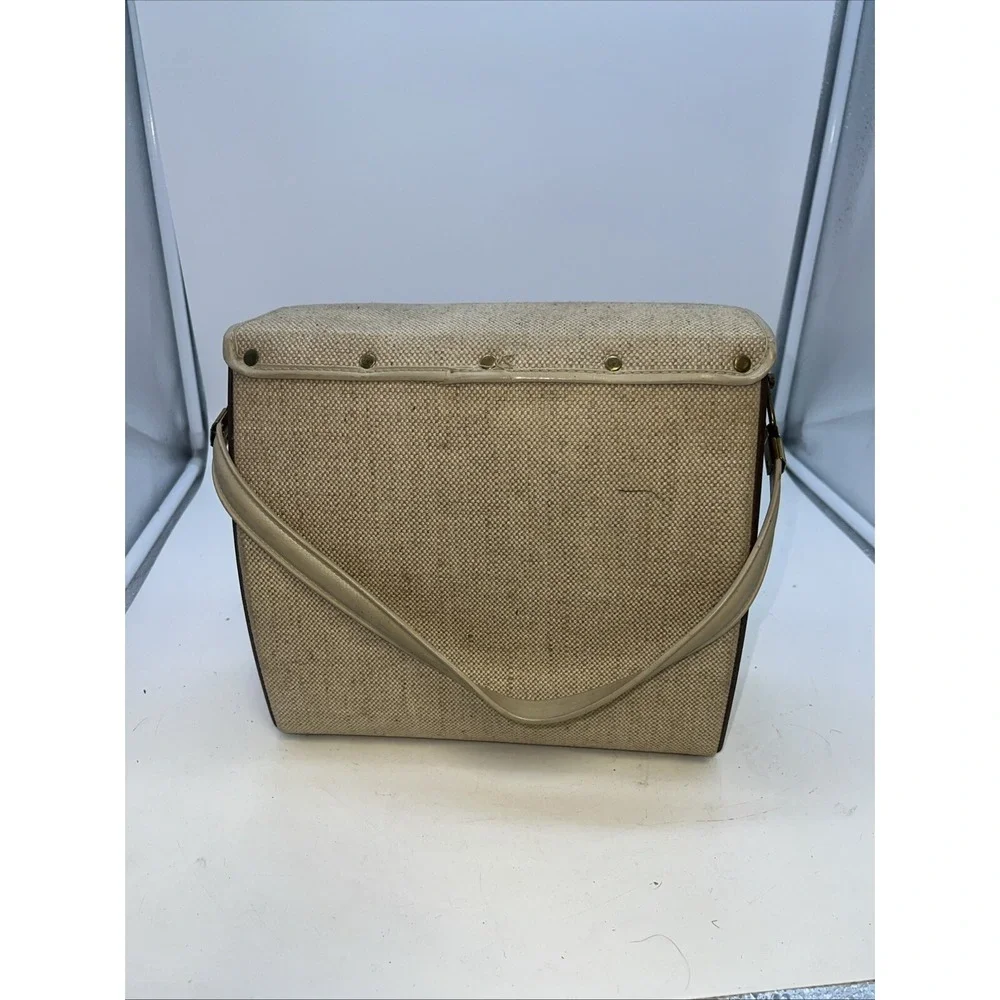 Vintage‎ Jeweled Canvas Box Bag Purse Jewel Flowers Wood 1960's